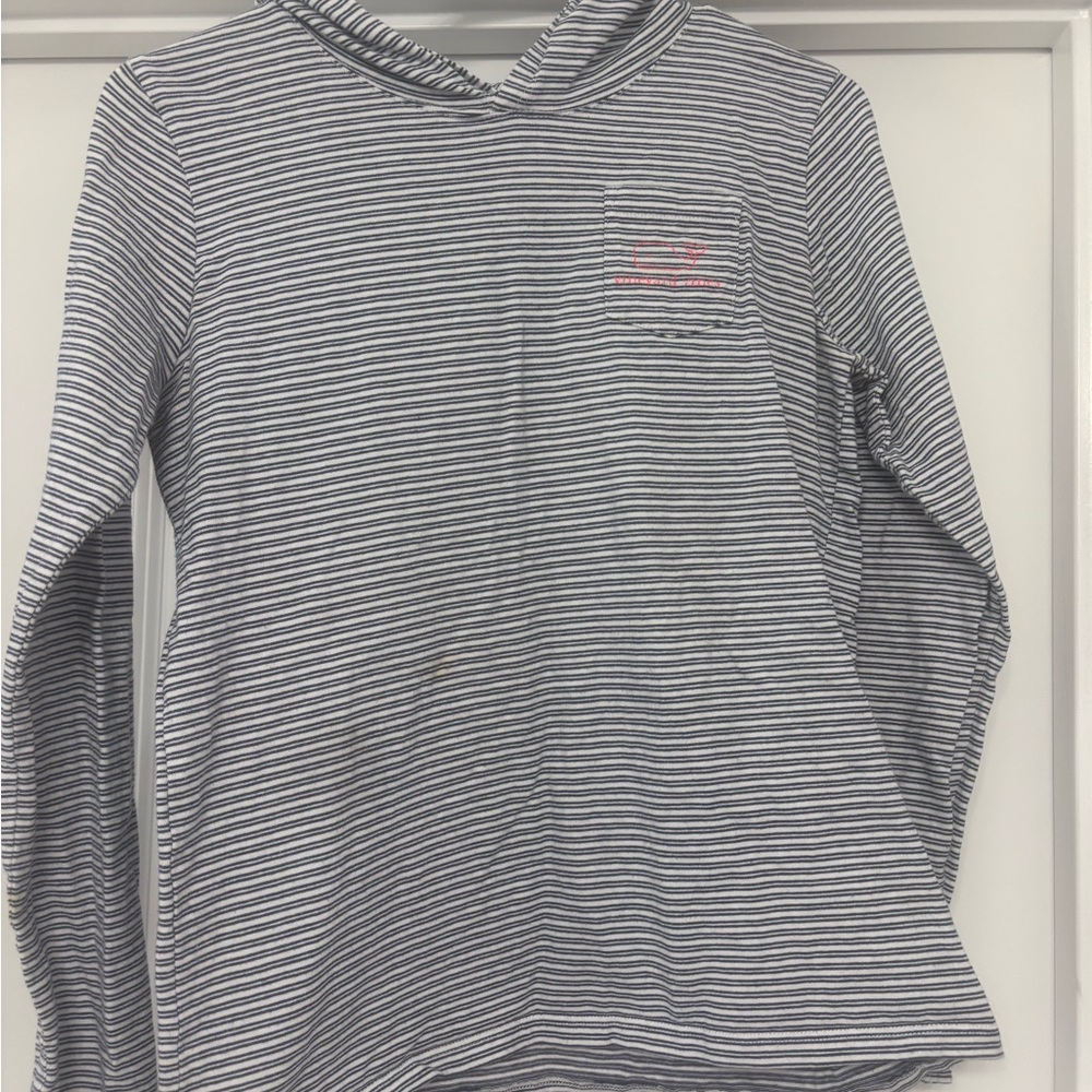 Vineyard Vines Long Sleeve Tee Striped Gray and White Long Sleeve Hoodie